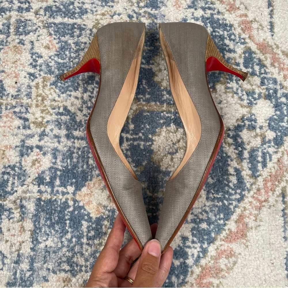 Christian Louboutin Pumps Gray Canvas Pointed Toe Classic Size Women’s Size 40 - Picture 4 of 11